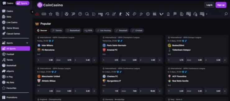 A screenshot of the coincasino crypto Casino site